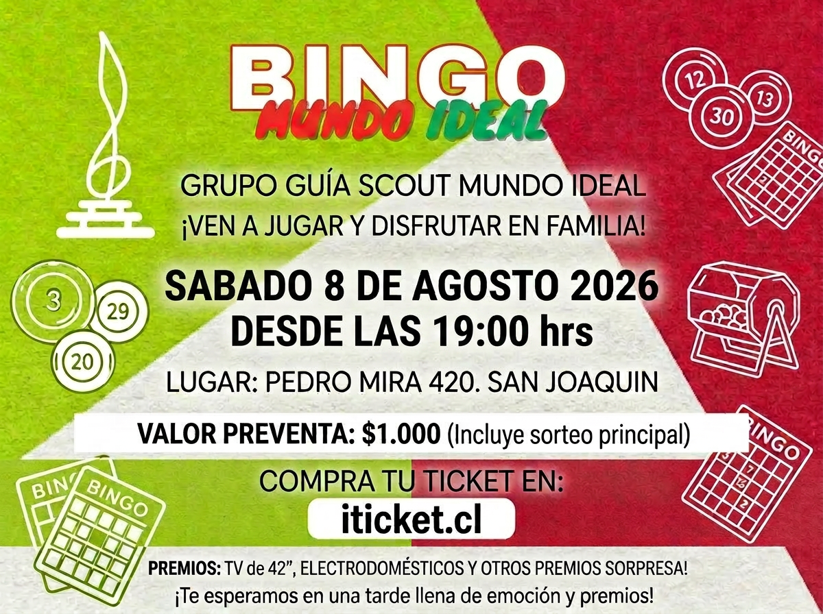 PREVENTA BINGO GRUPO GUÍA SCOUT MUNDO IDEAL